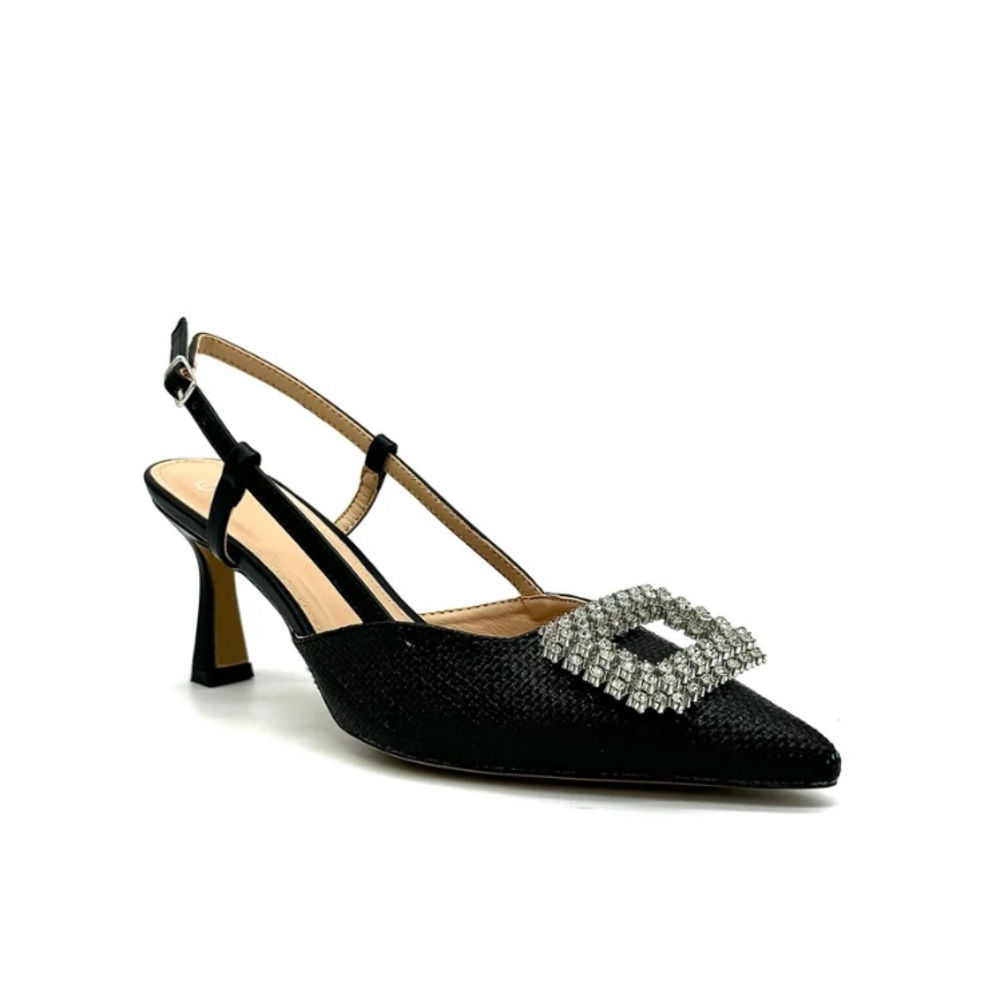 Chic Black Slingback Heels with Sparkling Silver Accent